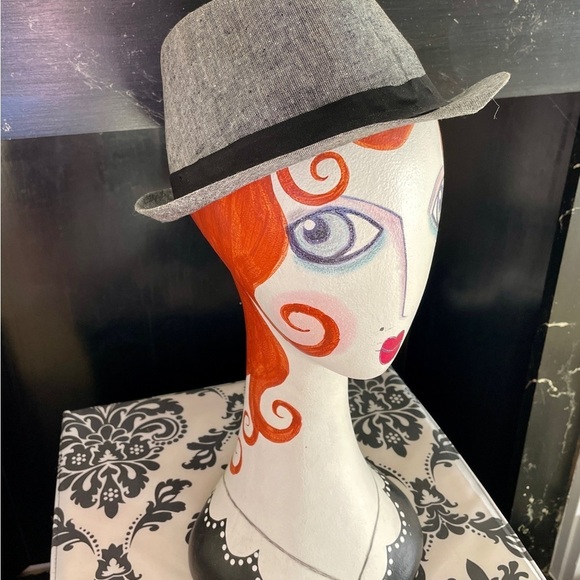 H&M Grey & Black Fedora Hat – Linen & Cotton Blend – Size L (60) - Picture 3 of 7